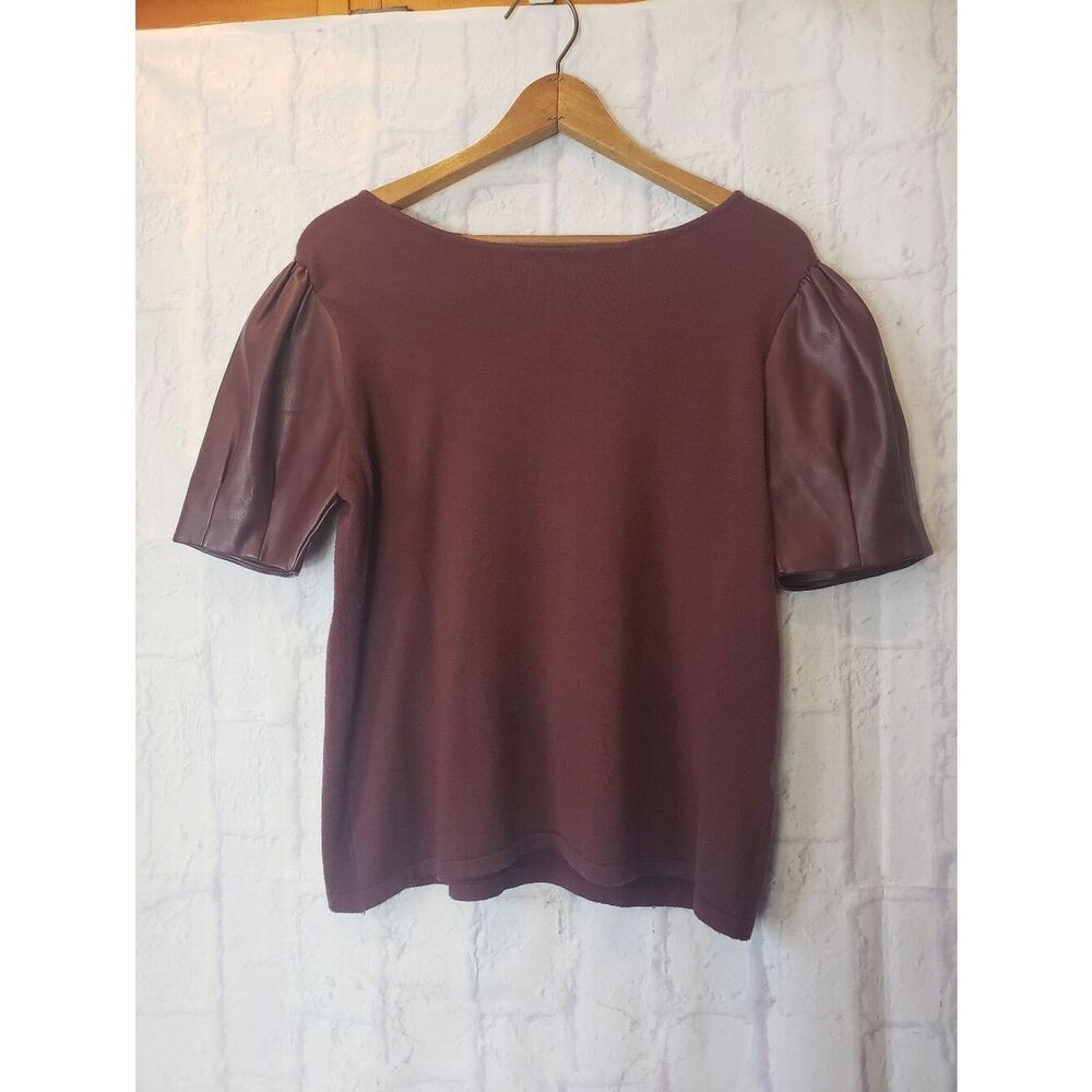 SIONI MILANO Sweater Top  Faux Leather Sleeves Large